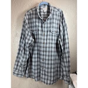 Carhartt Mens Long Sleeve Button Up Blue Black Plaid Button Up Shirt‎ Size 3XL